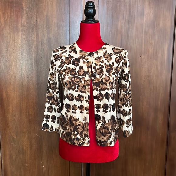 J Crew Chocolate Rosebuds Abstract Cardigan M - Picture 1 of 9